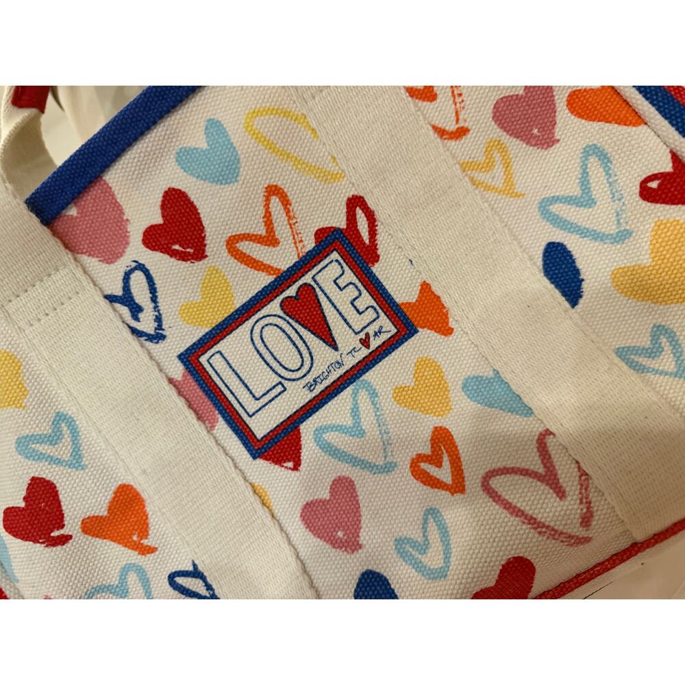 Brighton LOVE Canvas Tote Bag Multicolor Hearts Small Handbag - Picture 2 of 4